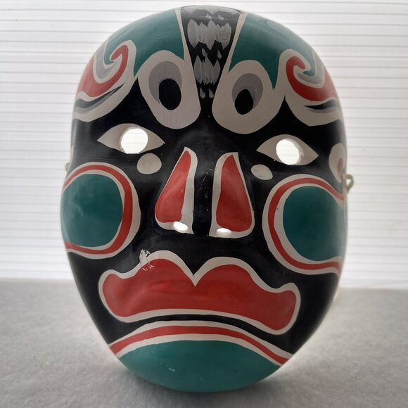 Masquerade Paper Mache Mask Hand Painted Peking Beijing Opera Green Red Chinese - Picture 2 of 14